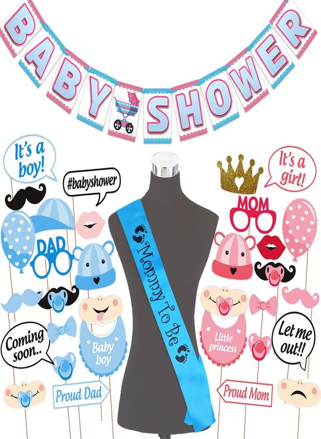 WOBBOX Baby Shower Combo of Party Props 30 Pcs & Blue Color Baby Shower Bunting Banner, with Mommy to be Blue Sash, Baby Shower Decoration Item (Pack of 3) - Image 1